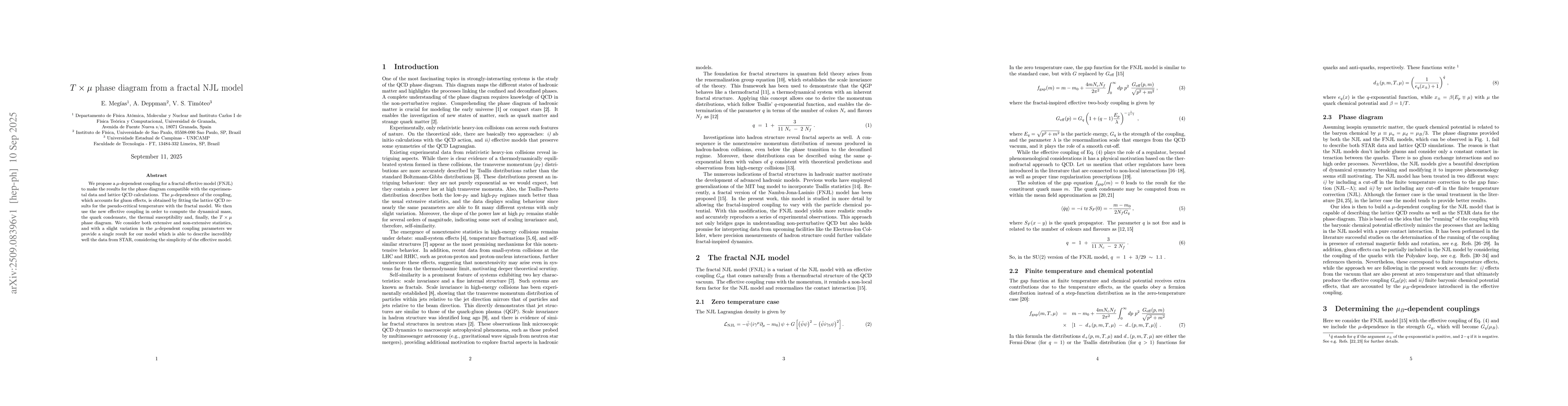 Thumbnail for $T \times μ$ phase diagram from a fractal NJL model