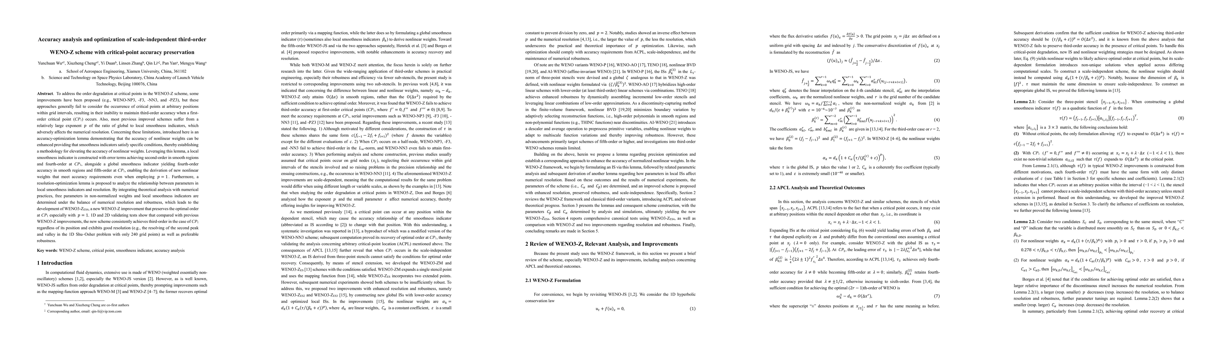 Thumbnail for Accuracy analysis and optimization of scale-independent third-order
  WENO-Z scheme with critical-point accuracy preservation