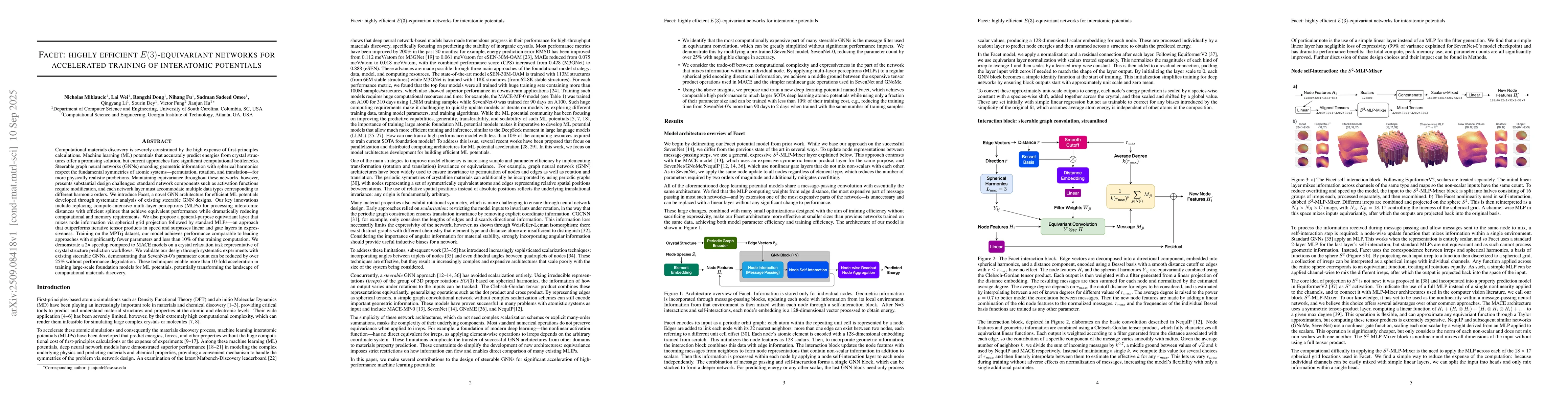 Thumbnail for Facet: highly efficient E(3)-equivariant networks for interatomic
  potentials