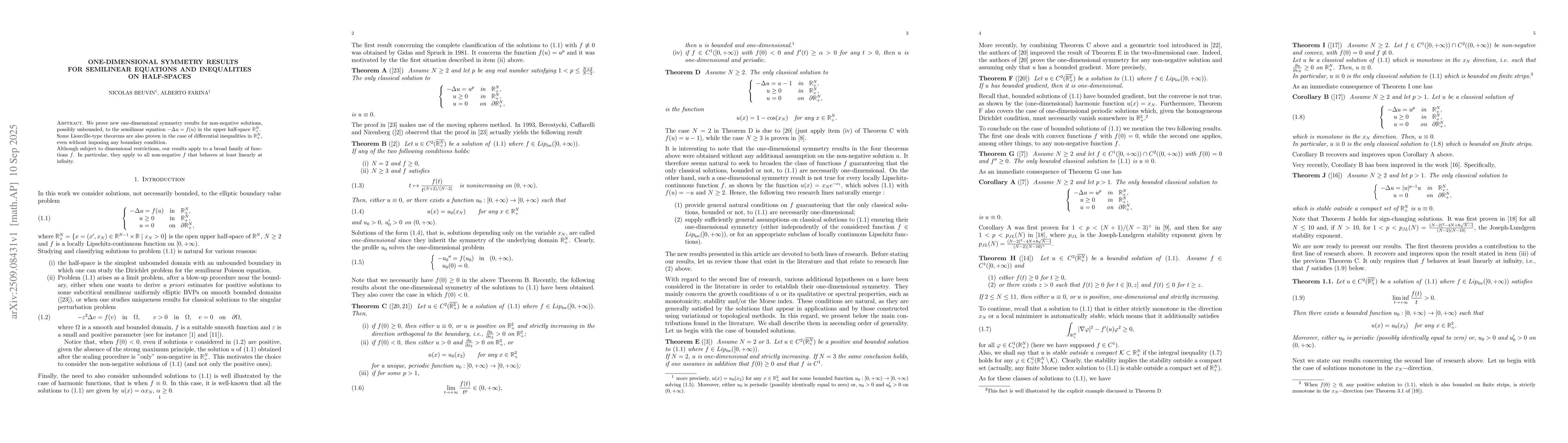 Thumbnail for One-dimensional symmetry results for semilinear equations and
  inequalities on half-spaces