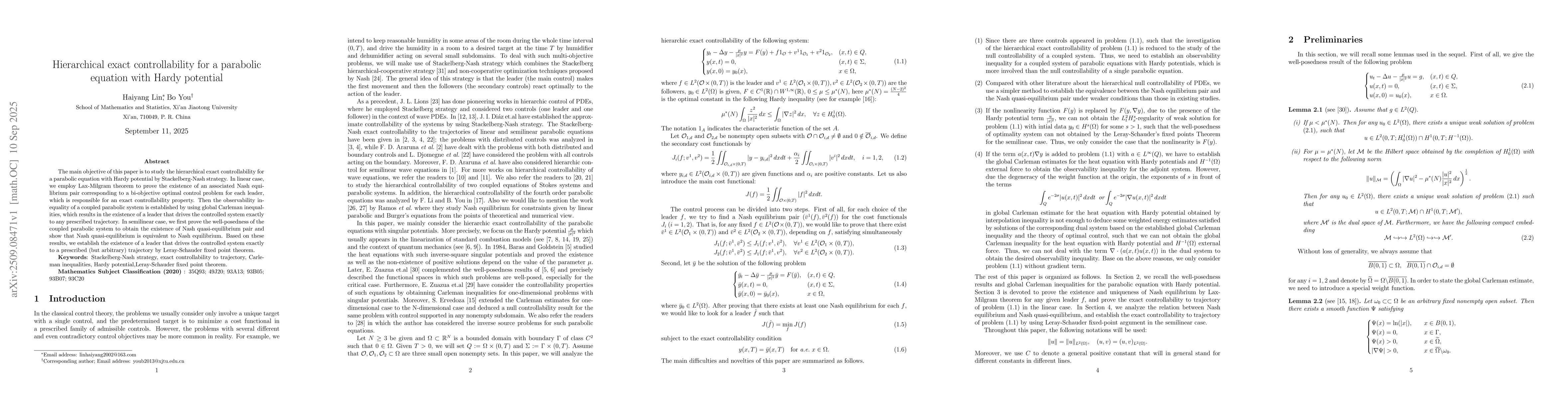 Thumbnail for Hierarchical exact controllability for a parabolic equation with Hardy
  potential
