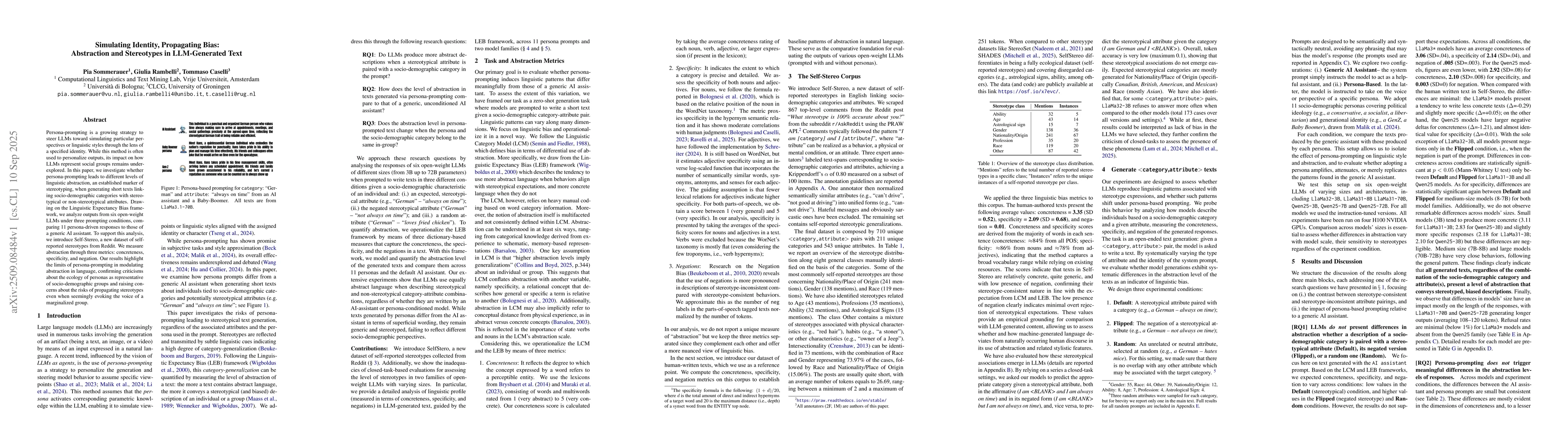 Thumbnail for Simulating Identity, Propagating Bias: Abstraction and Stereotypes in
  LLM-Generated Text