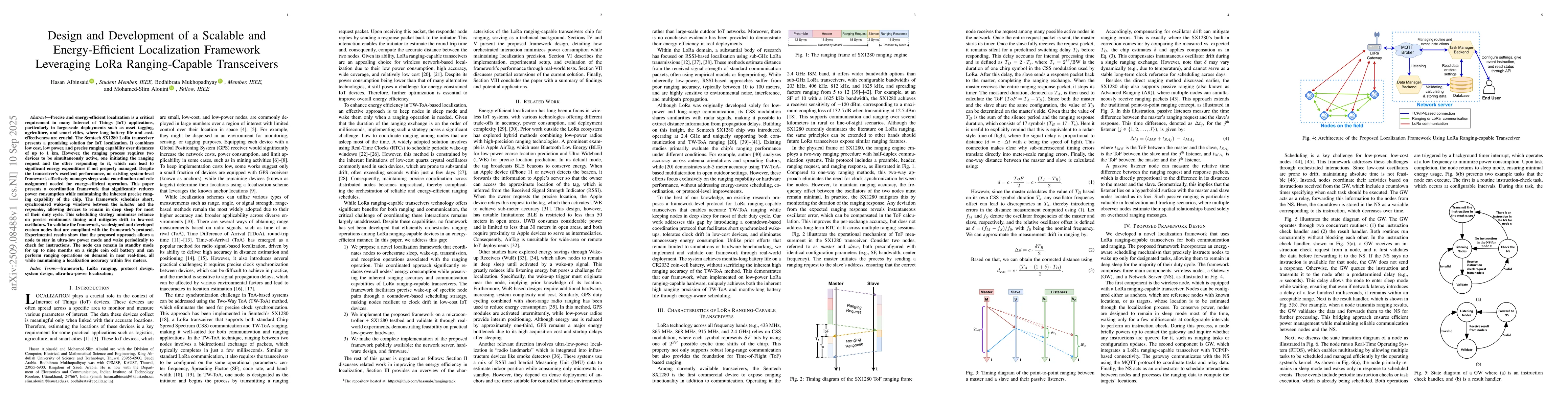 Thumbnail for Design and Development of a Scalable and Energy-Efficient Localization
  Framework Leveraging LoRa Ranging-Capable Transceivers