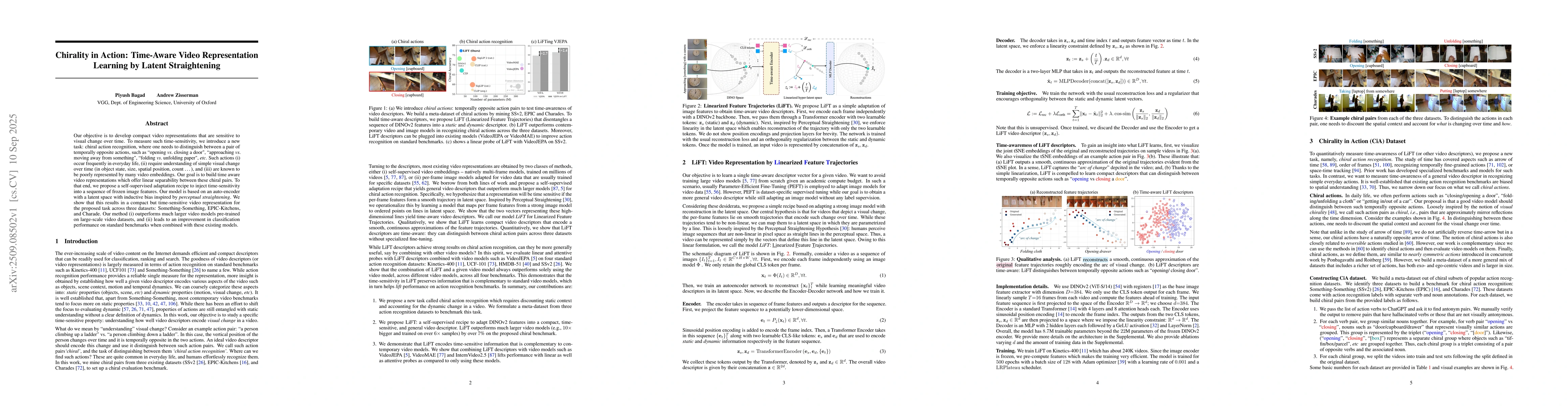 Thumbnail for Chirality in Action: Time-Aware Video Representation Learning by Latent
  Straightening