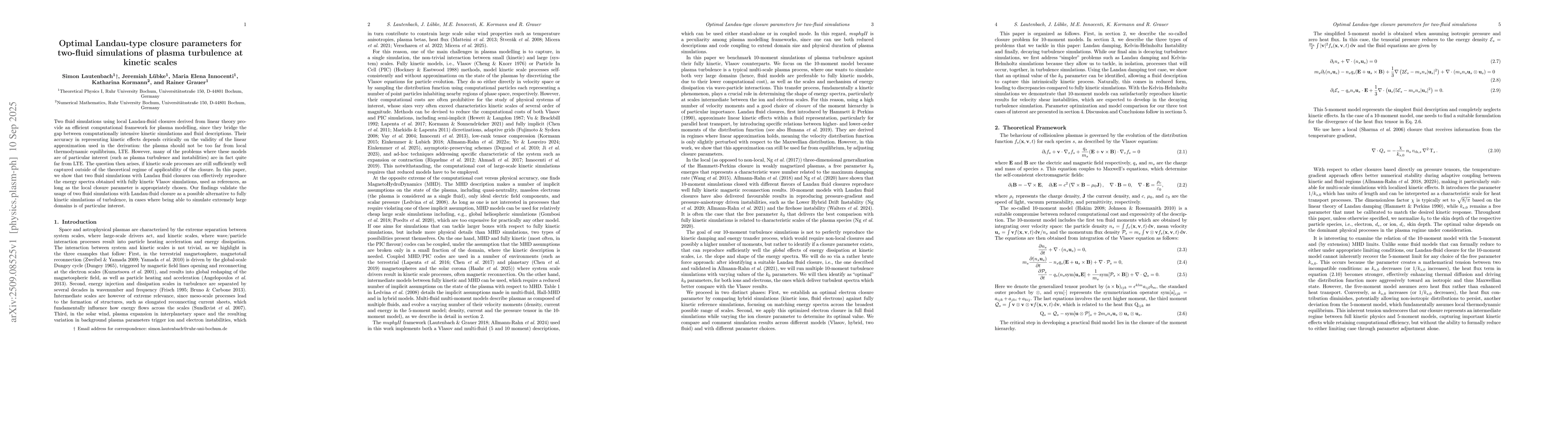 Thumbnail for Optimal Landau-type closure parameters for two-fluid simulations of
  plasma turbulence at kinetic scales