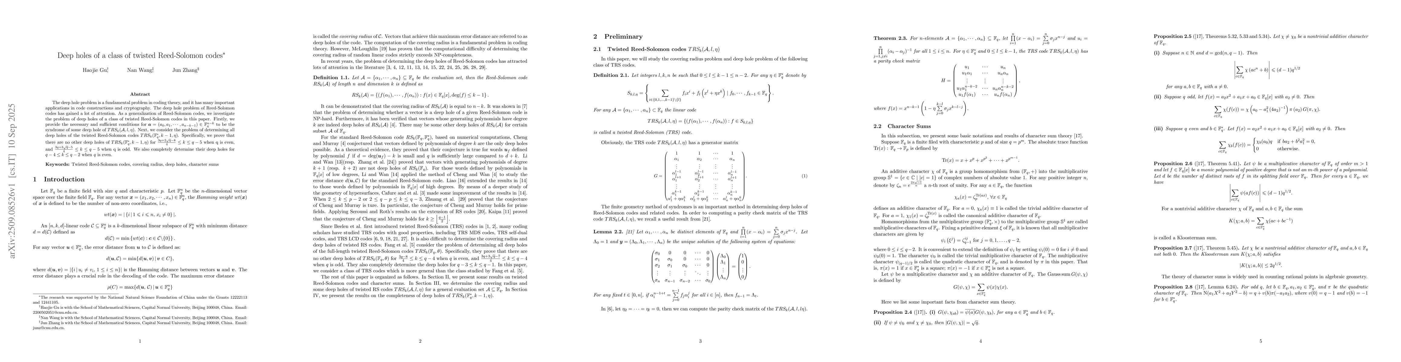 Thumbnail for Deep holes of a class of twisted Reed-Solomon codes