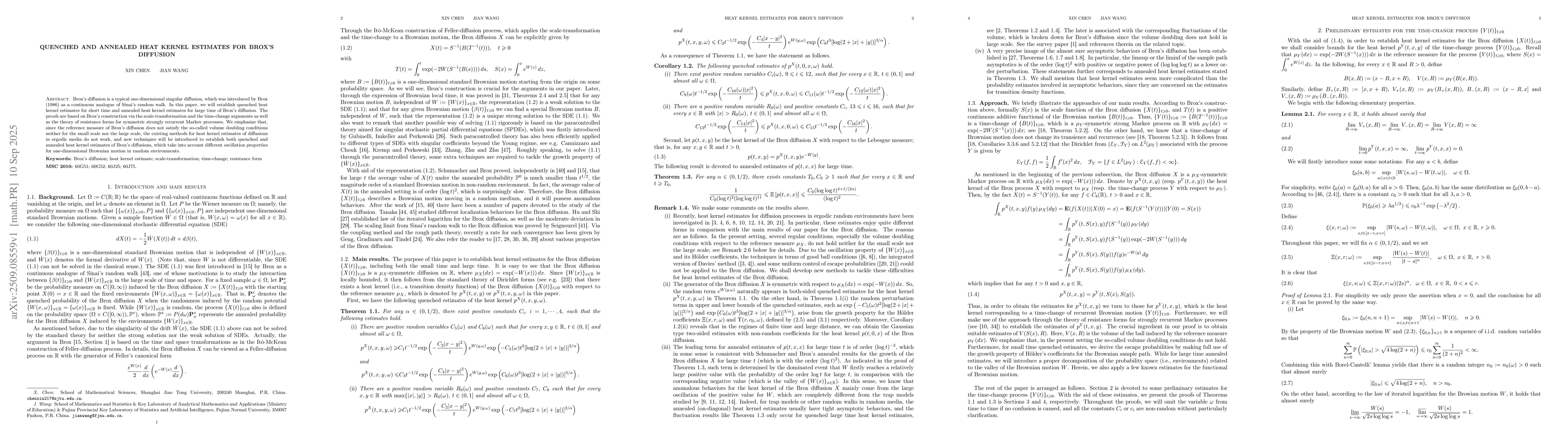 Thumbnail for Quenched and annealed heat kernel estimates for Brox's diffusion