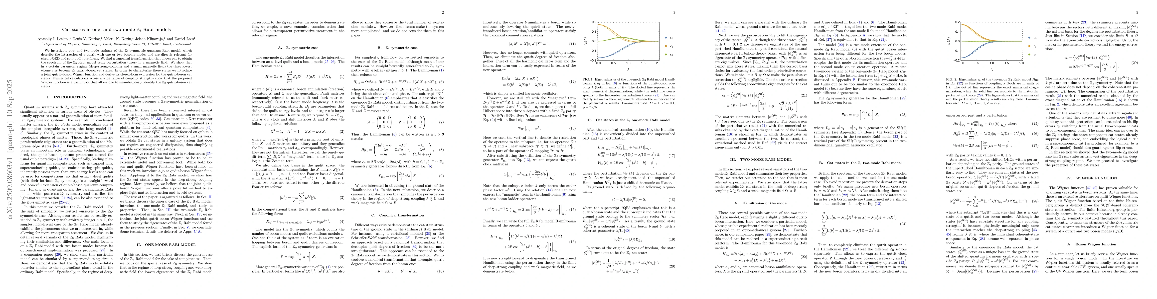Thumbnail for Cat states in one- and two-mode $\mathbb{Z}_3$ Rabi models