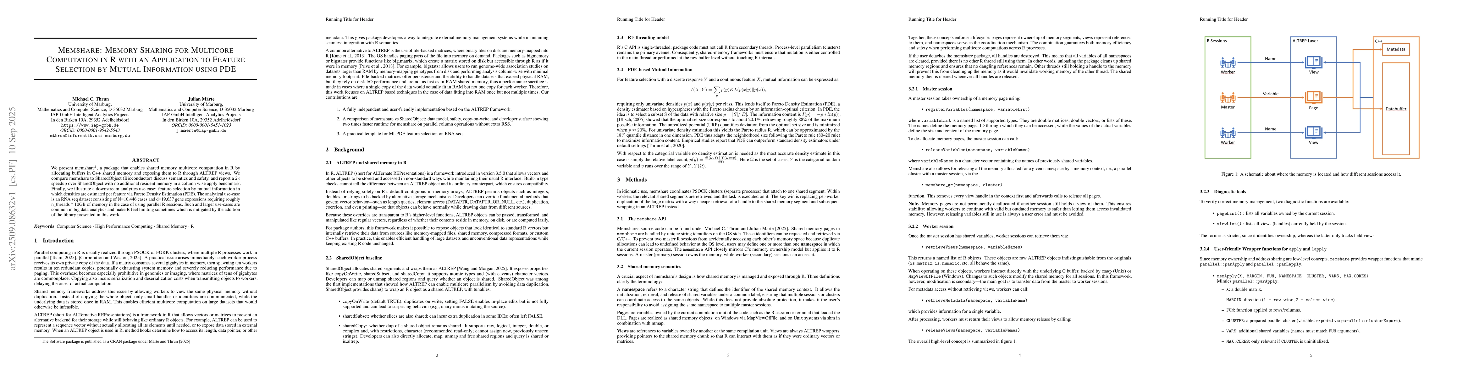 Thumbnail for Memshare: Memory Sharing for Multicore Computation in R with an
  Application to Feature Selection by Mutual Information using PDE