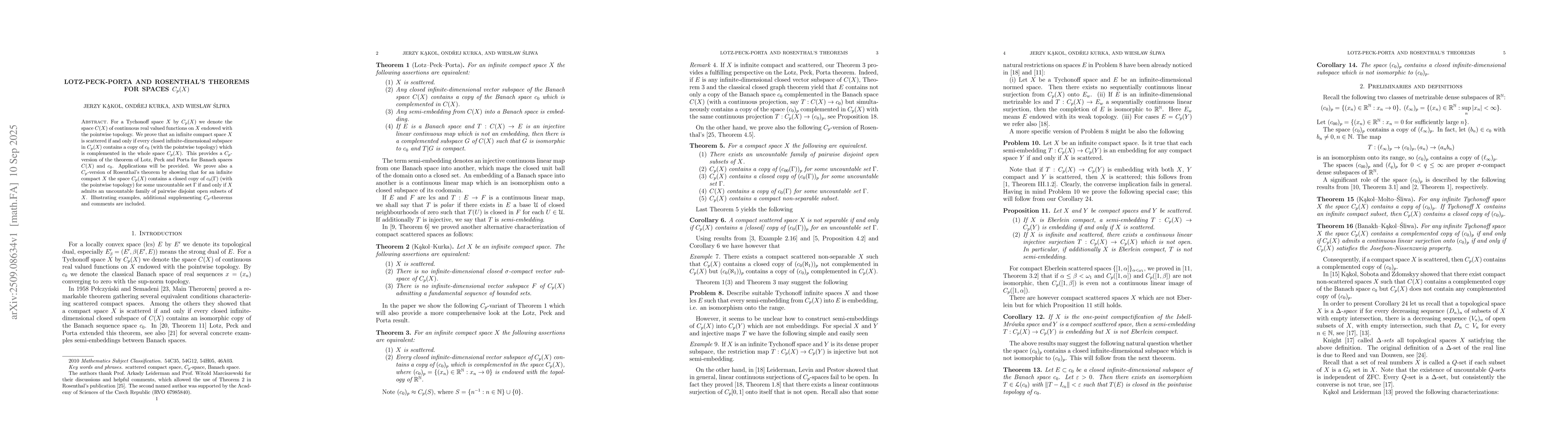 Thumbnail for Lotz-Peck-Porta and Rosenthal's theorems for spaces $C_p(X)$