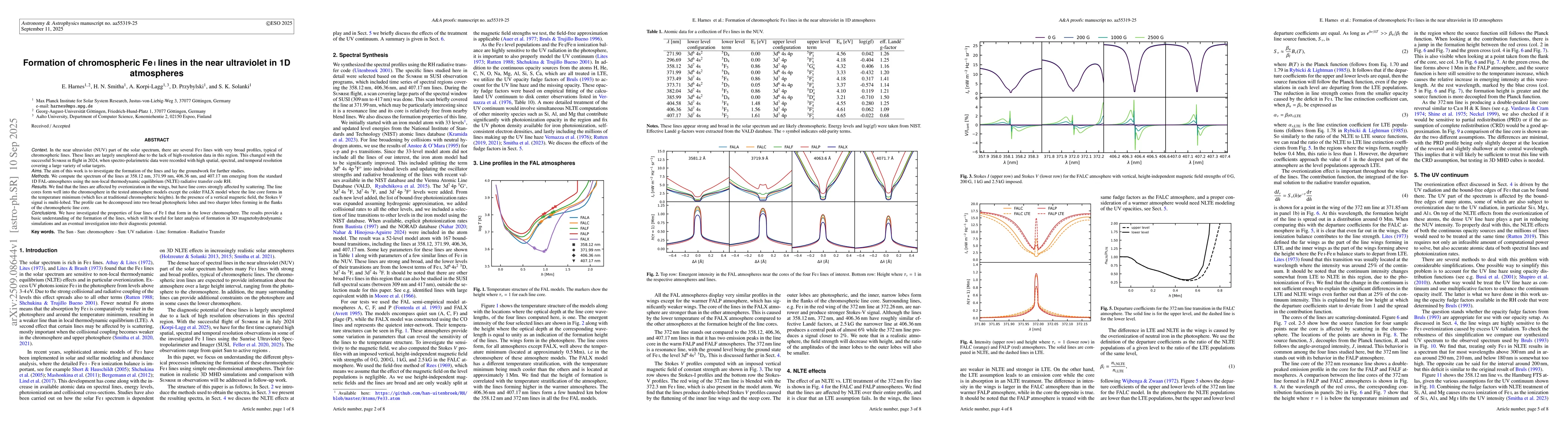 Thumbnail for Formation of chromospheric Fe I lines in the near ultraviolet in 1D
  atmospheres