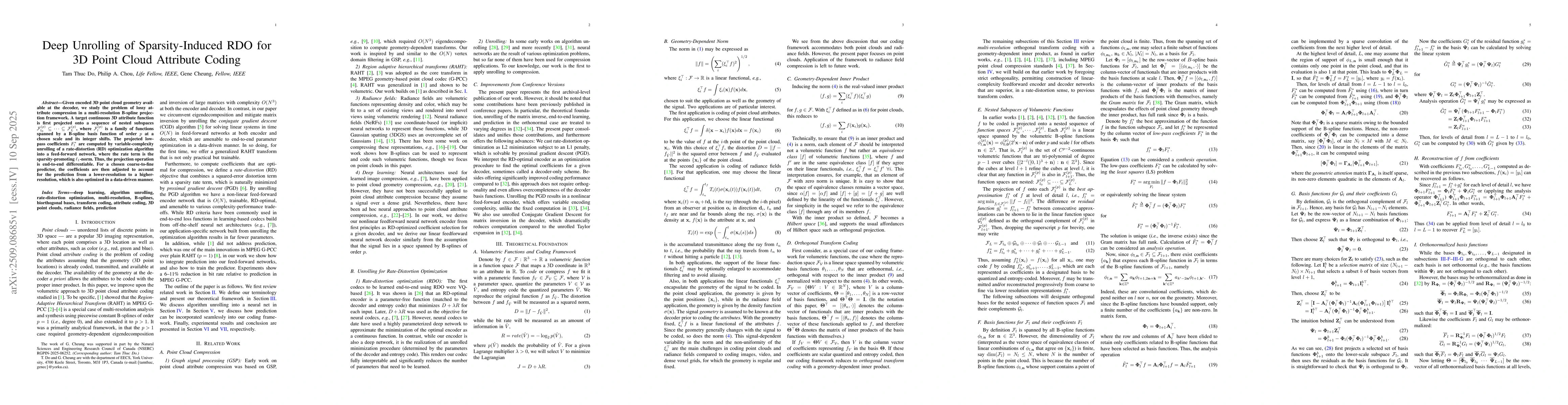 Thumbnail for Deep Unrolling of Sparsity-Induced RDO for 3D Point Cloud Attribute
  Coding