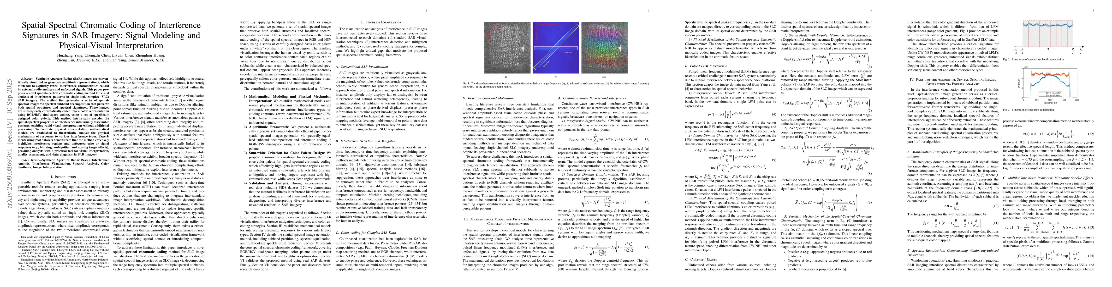 Thumbnail for Spatial-Spectral Chromatic Coding of Interference Signatures in SAR
  Imagery: Signal Modeling and Physical-Visual Interpretation