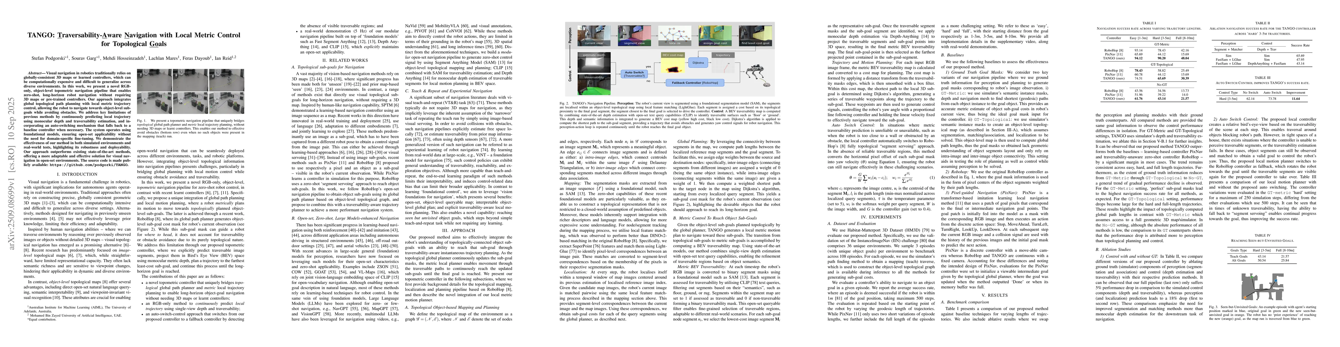 Thumbnail for TANGO: Traversability-Aware Navigation with Local Metric Control for
  Topological Goals