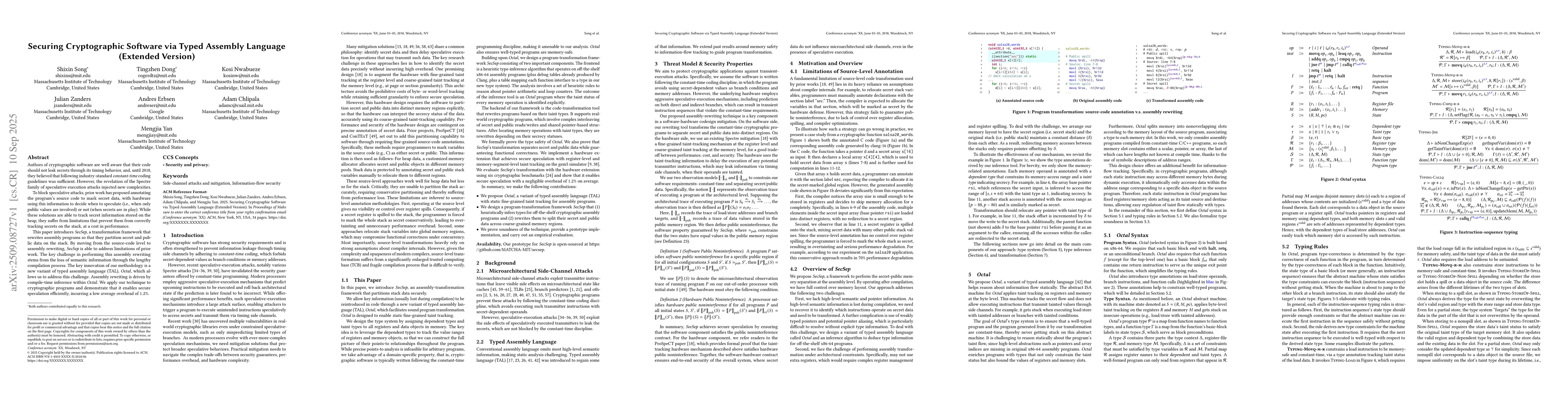 Thumbnail for Securing Cryptographic Software via Typed Assembly Language (Extended
  Version)
