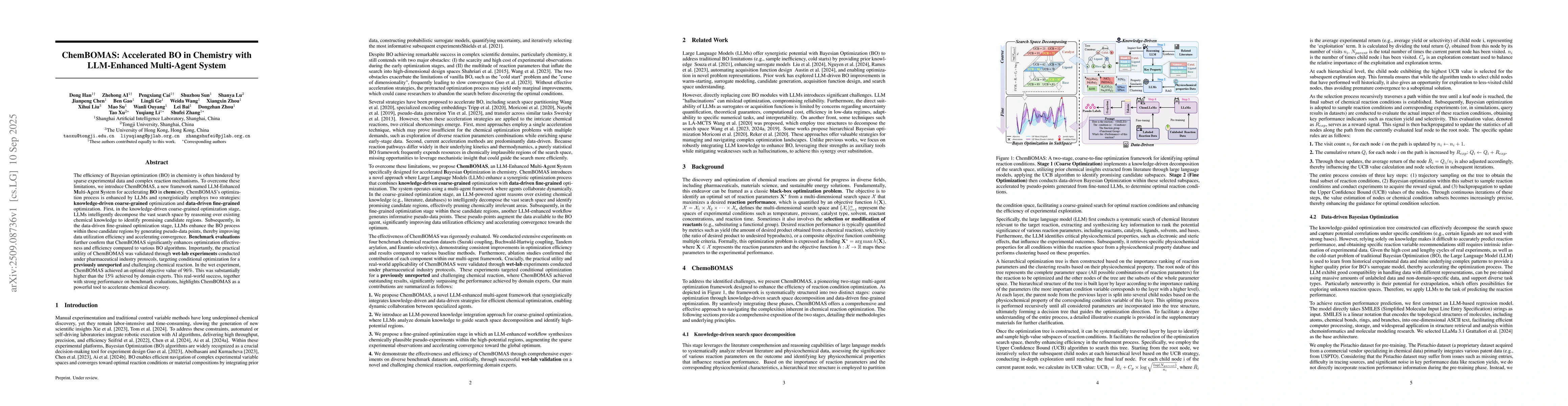 Thumbnail for ChemBOMAS: Accelerated BO in Chemistry with LLM-Enhanced Multi-Agent
  System
