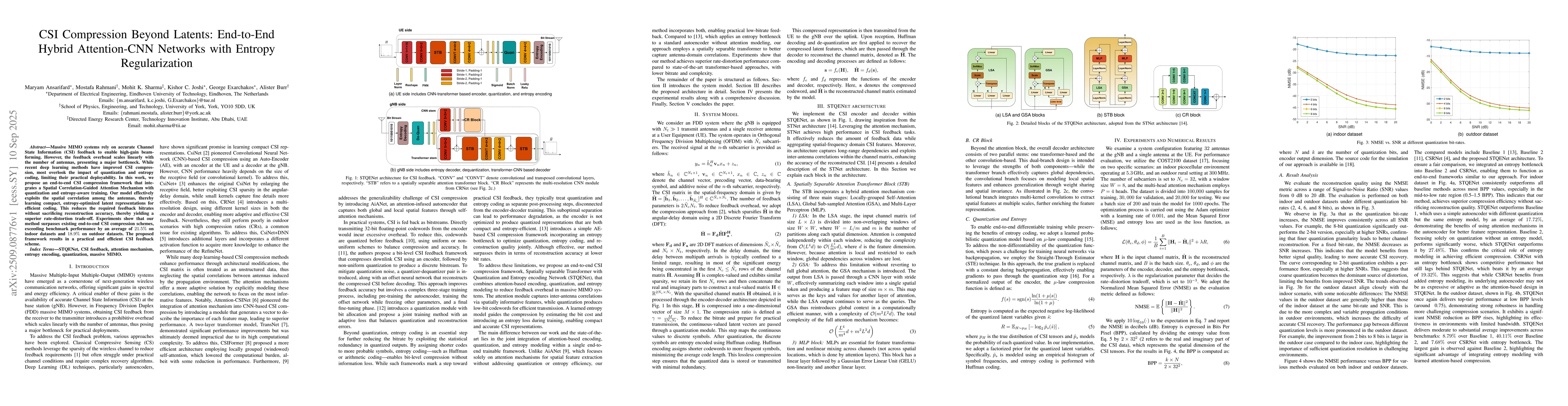 Thumbnail for CSI Compression Beyond Latents: End-to-End Hybrid Attention-CNN Networks
  with Entropy Regularization