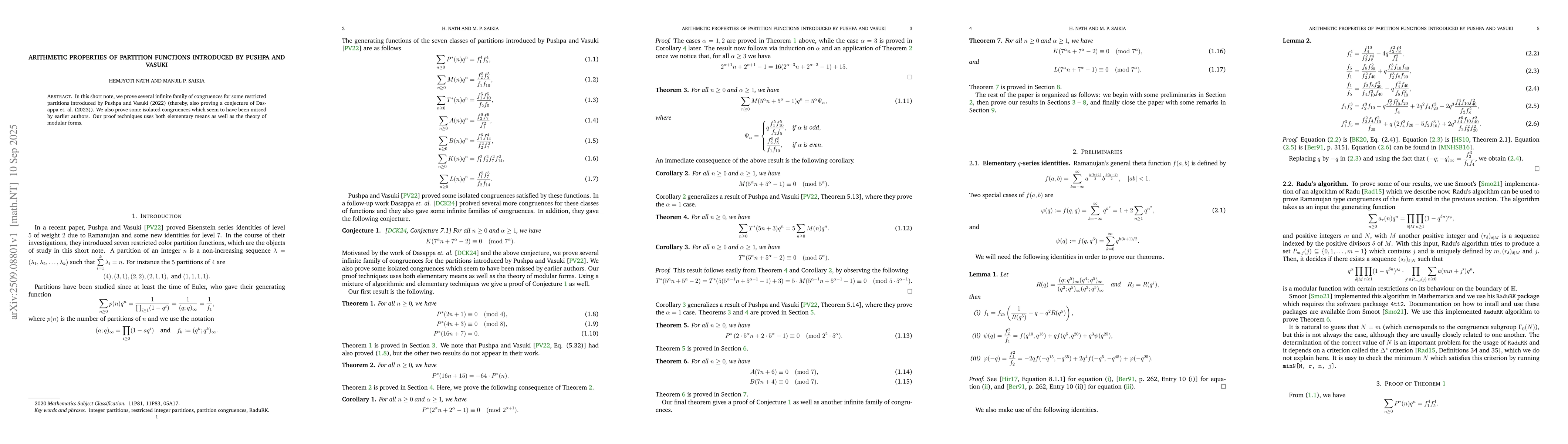 Thumbnail for Arithmetic properties of partition functions introduced by Pushpa and
  Vasuki