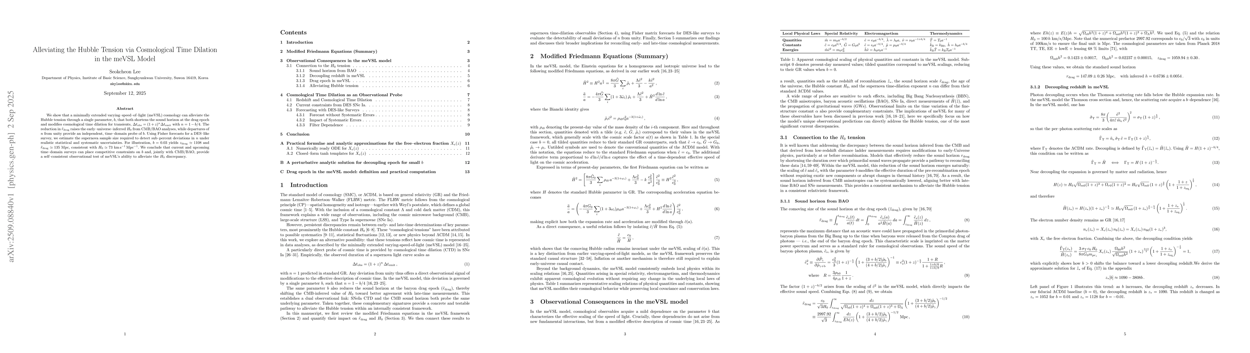 Thumbnail for Alleviating the Hubble Tension via Cosmological Time Dilation in the
  meVSL Model