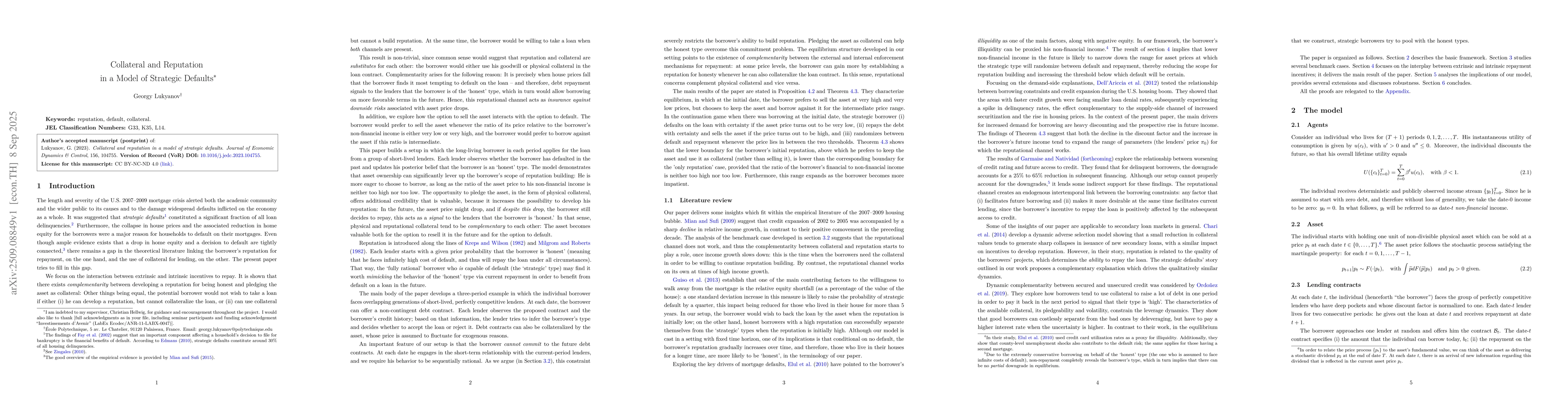 Thumbnail for Collateral and Reputation in a Model of Strategic Defaults