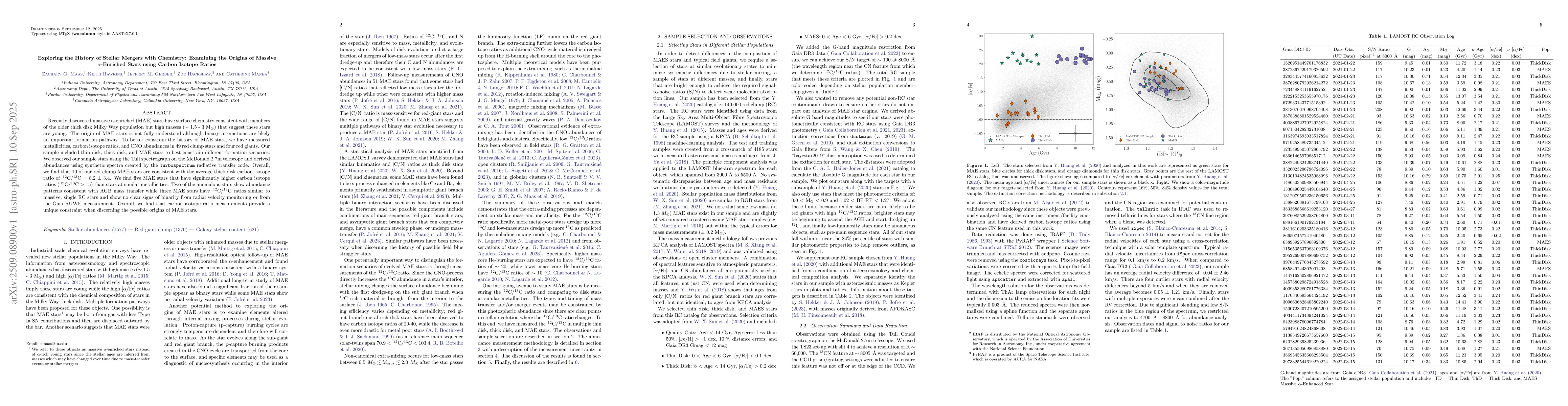 Thumbnail for Exploring the History of Stellar Mergers with Chemistry: Examining the
  Origins of Massive $α$-Enriched Stars using Carbon Isotope Ratios