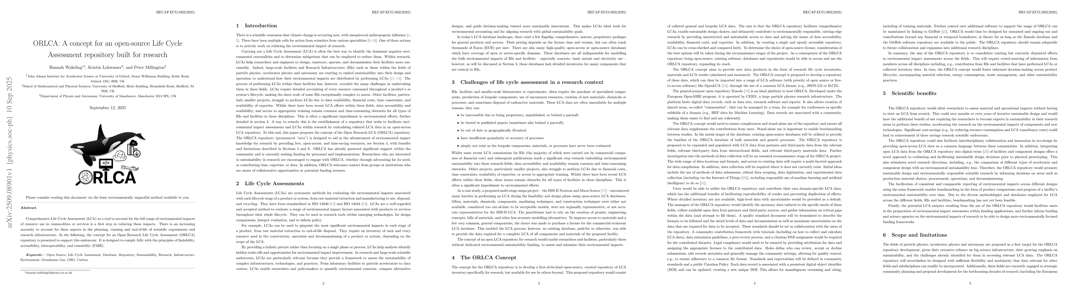 Thumbnail for ORLCA: A concept for an open-source Life Cycle Assessment repository
  built for research