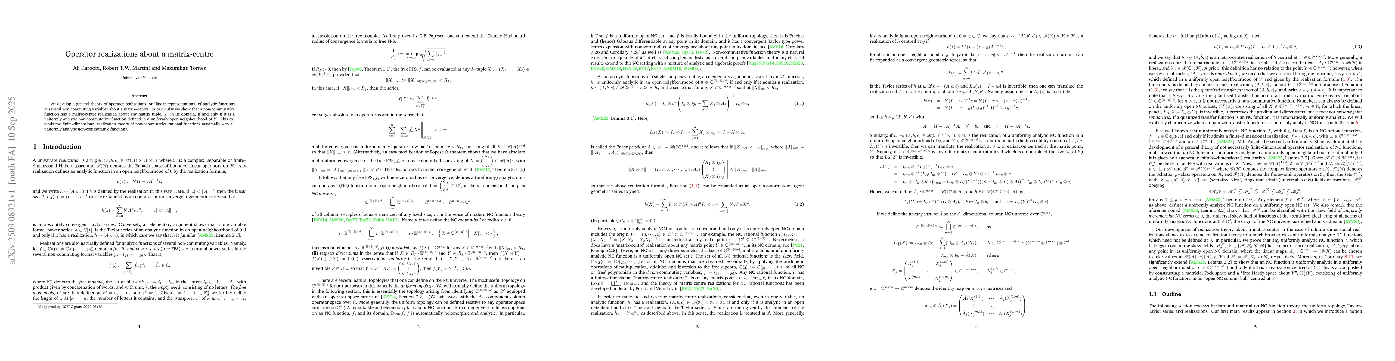 Thumbnail for Operator realizations about a matrix-centre