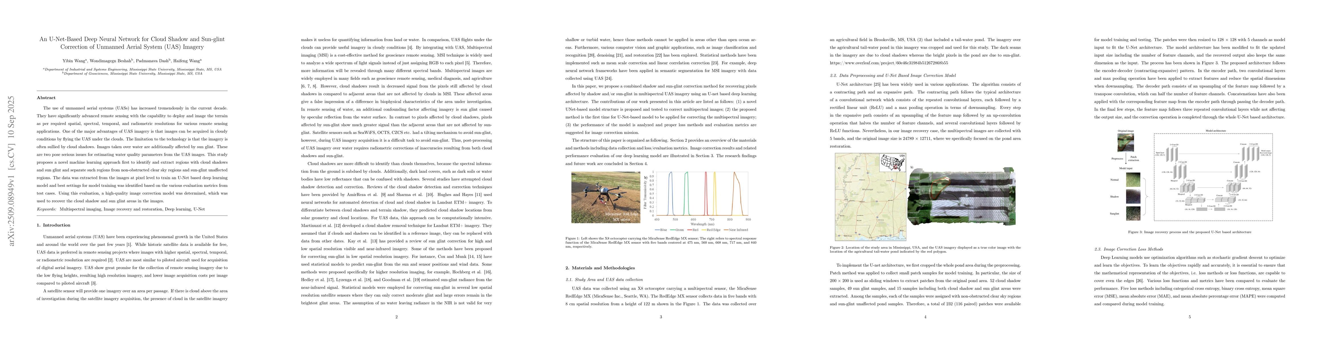 Thumbnail for An U-Net-Based Deep Neural Network for Cloud Shadow and Sun-Glint
  Correction of Unmanned Aerial System (UAS) Imagery