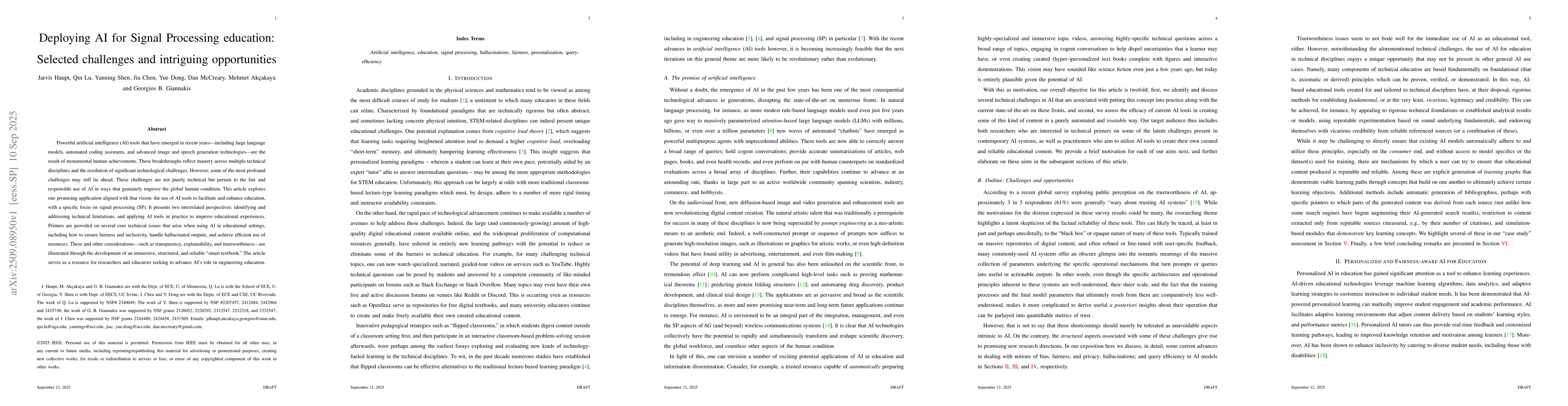 Thumbnail for Deploying AI for Signal Processing education: Selected challenges and
  intriguing opportunities