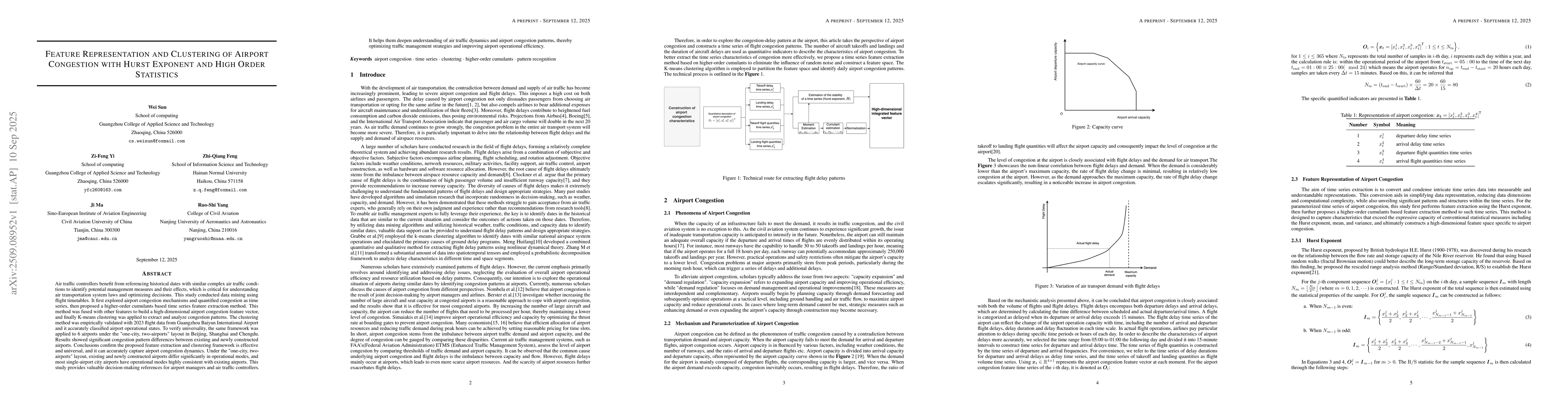 Thumbnail for Feature Representation and Clustering of Airport Congestion with Hurst
  Exponent and High Order Statistics
