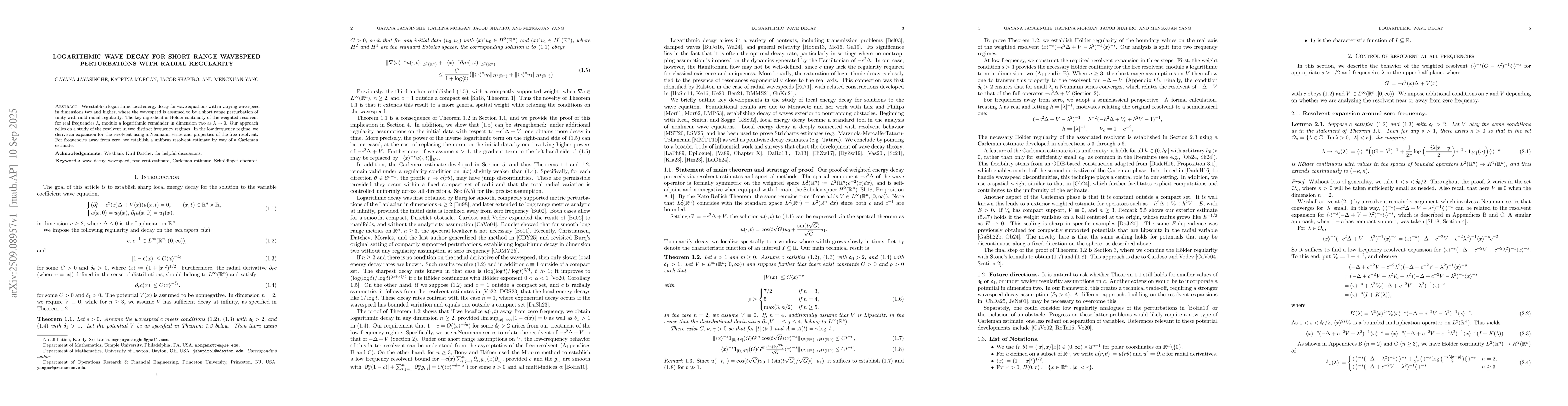 Thumbnail for Logarithmic wave decay for short range wavespeed perturbations with
  radial regularity