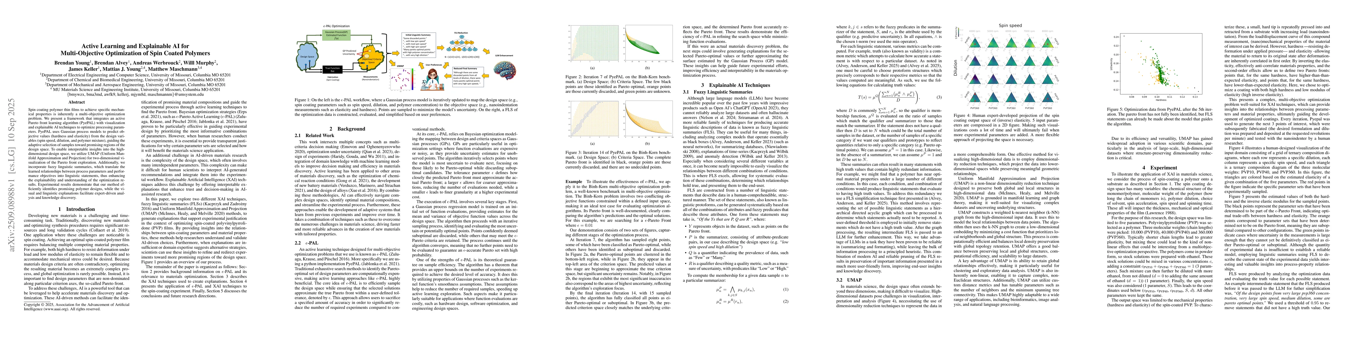Thumbnail for Active Learning and Explainable AI for Multi-Objective Optimization of
  Spin Coated Polymers