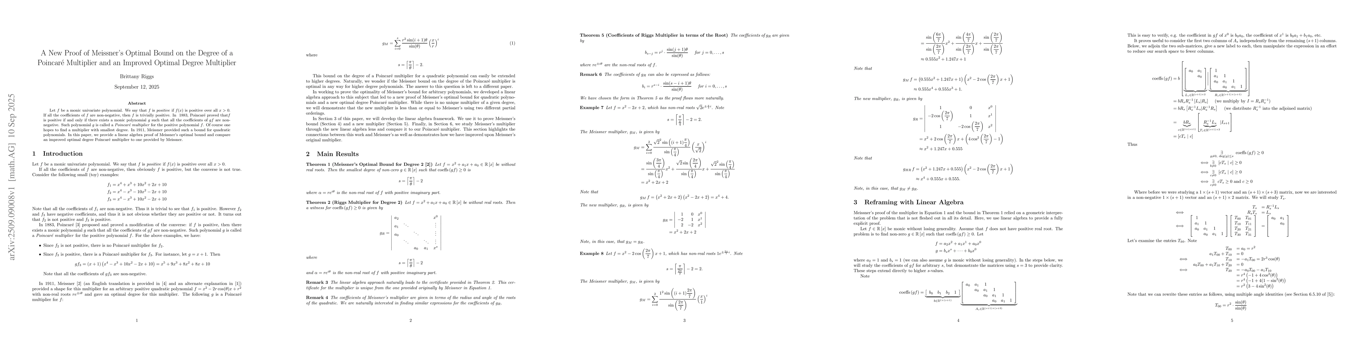 Thumbnail for A New Proof of Meissner's Optimal Bound on the Degree of a PoincarĂŠ
  Multiplier and an Improved Optimal Degree Multiplier