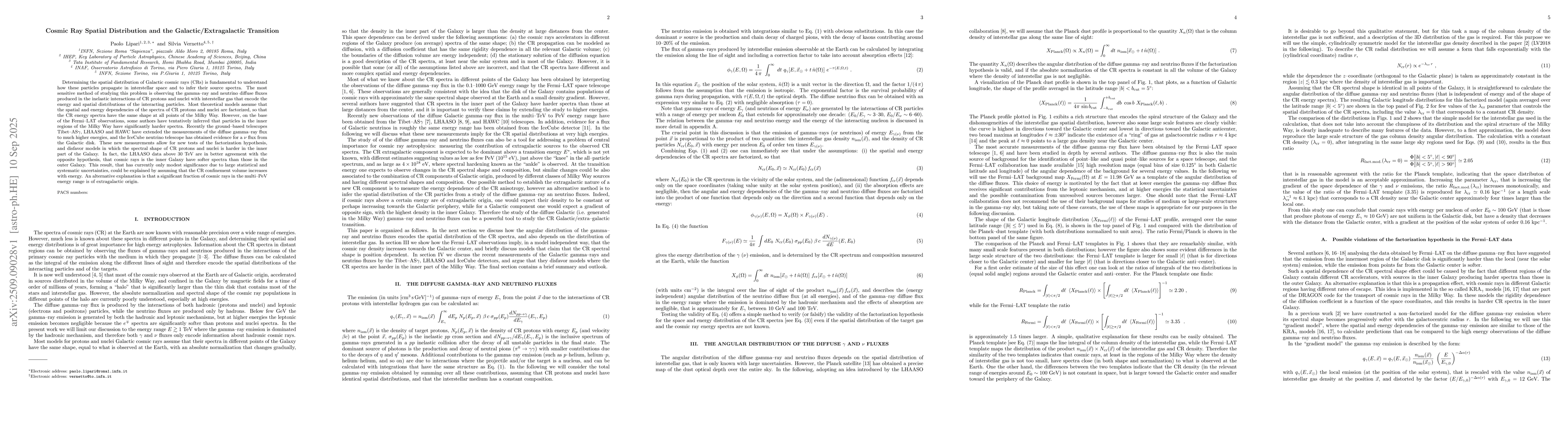Thumbnail for Cosmic Ray Spatial Distribution and the Galactic/Extragalactic
  Transition
