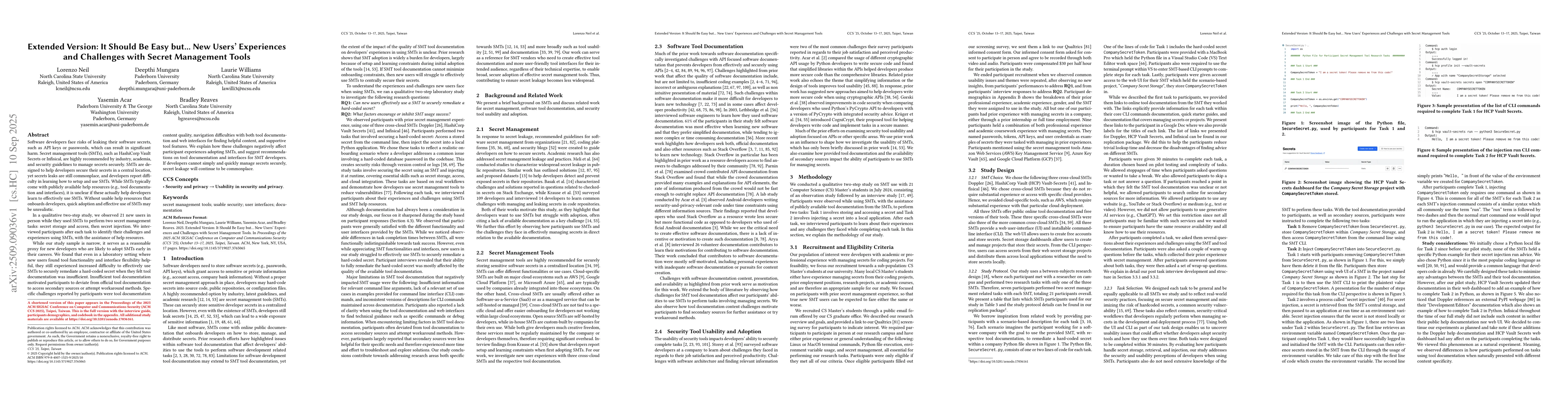 Thumbnail for Extended Version: It Should Be Easy but... New Users Experiences and
  Challenges with Secret Management Tools