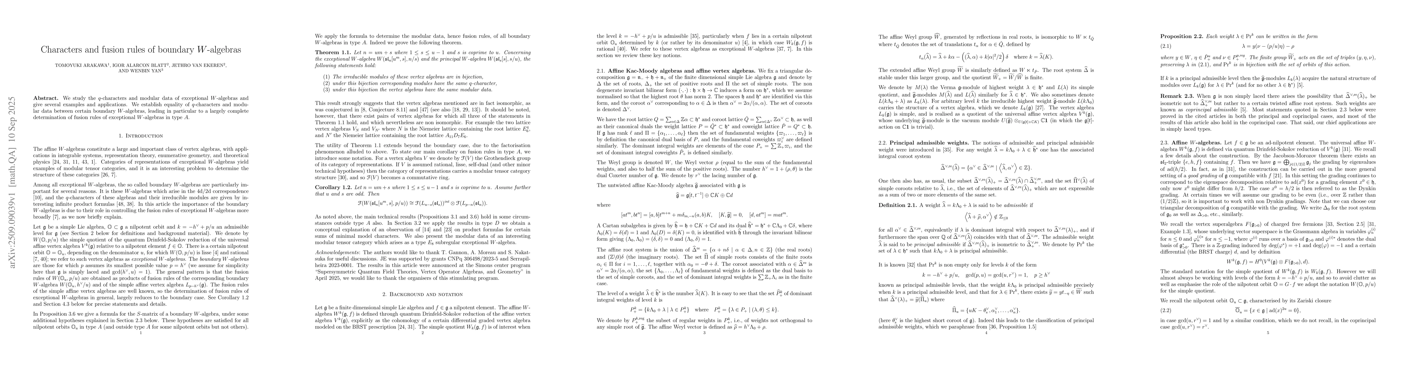 Thumbnail for Characters and fusion rules of boundary W-algebras