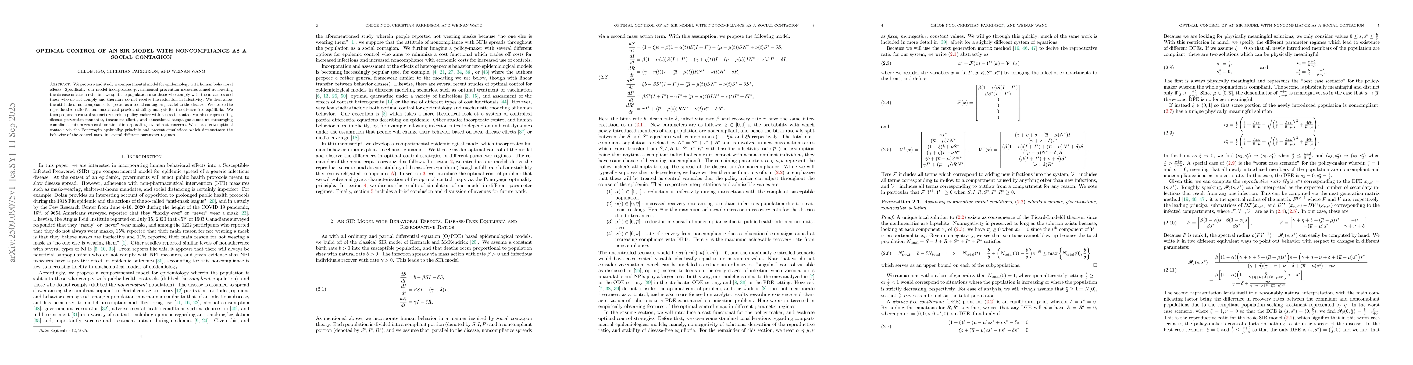 Thumbnail for Optimal Control of an SIR Model with Noncompliance as a Social Contagion