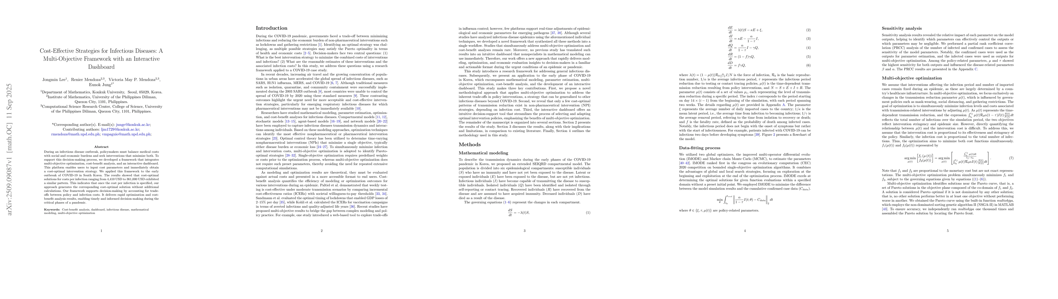 Thumbnail for Cost-Effective Strategies for Infectious Diseases: A Multi-Objective
  Framework with an Interactive Dashboard