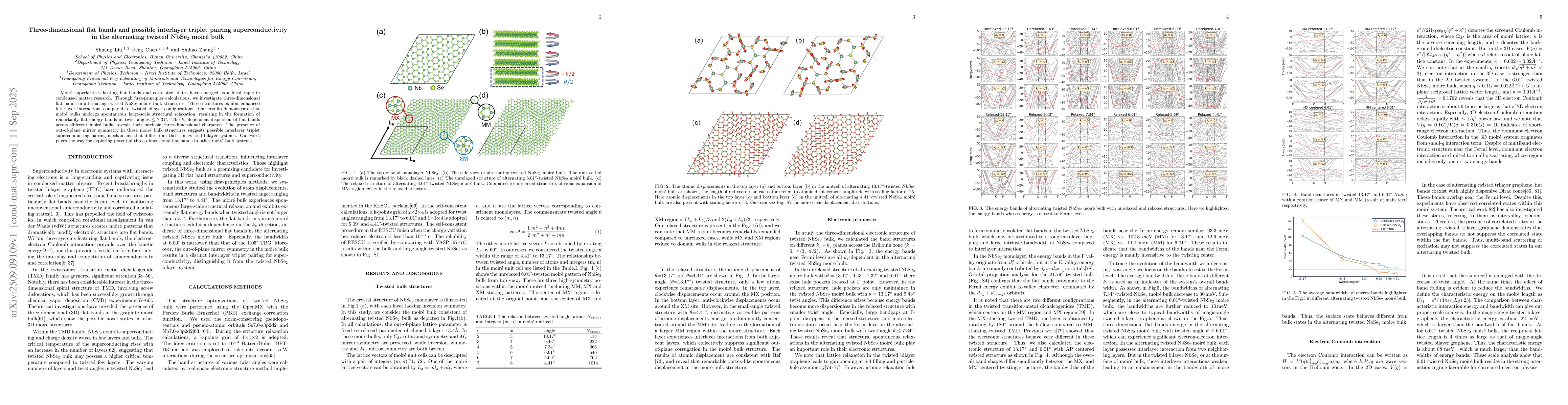 Thumbnail for Three-dimensional flat bands and possible interlayer triplet pairing
  superconductivity in the alternating twisted NbSe$_2$ moiré bulk
