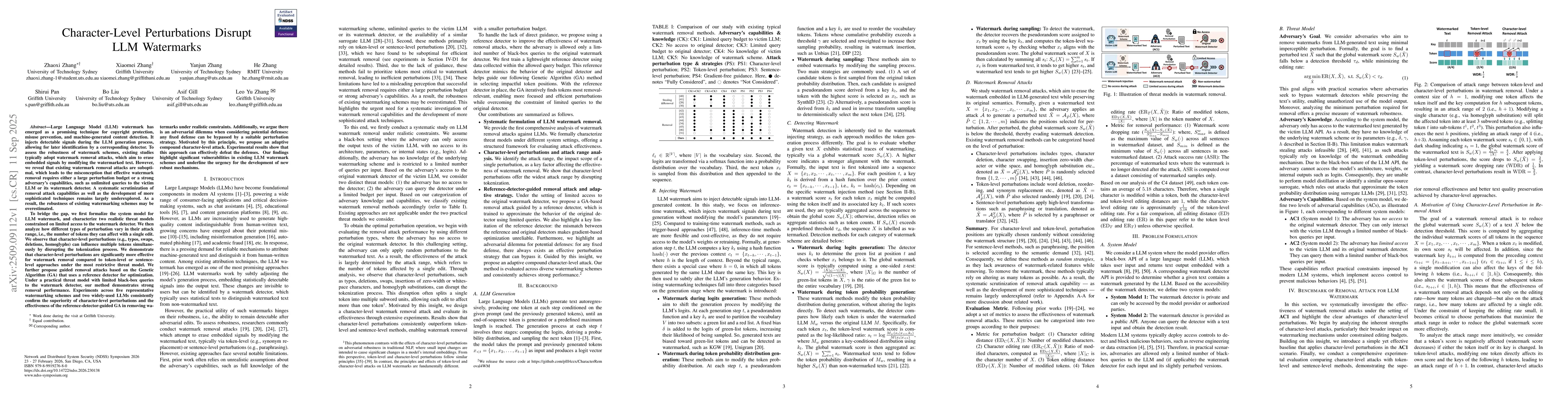 Thumbnail for Character-Level Perturbations Disrupt LLM Watermarks