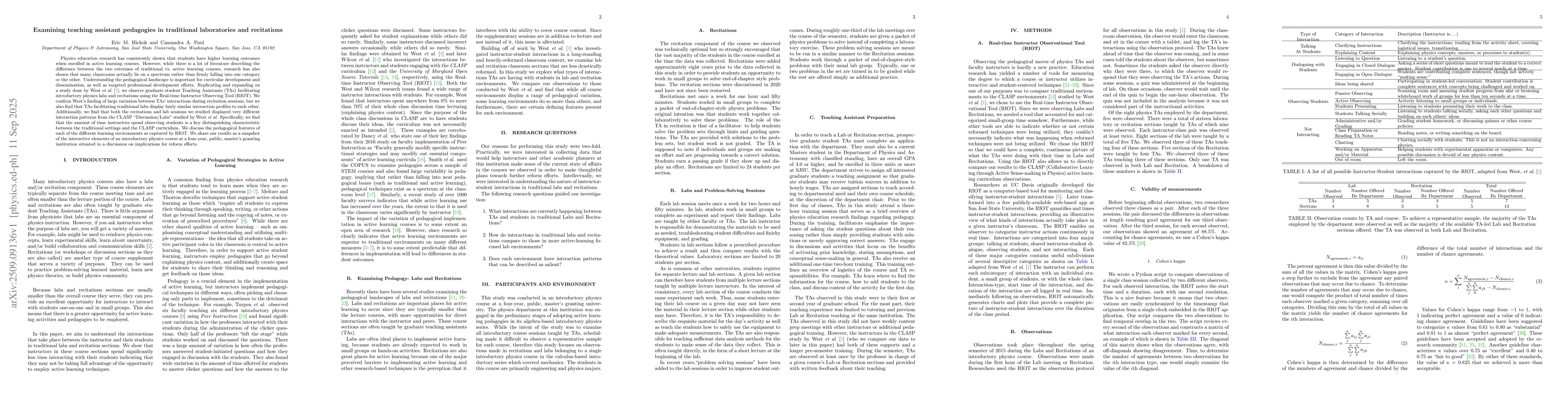 Thumbnail for Examining teaching assistant pedagogies in traditional laboratories and
  recitations