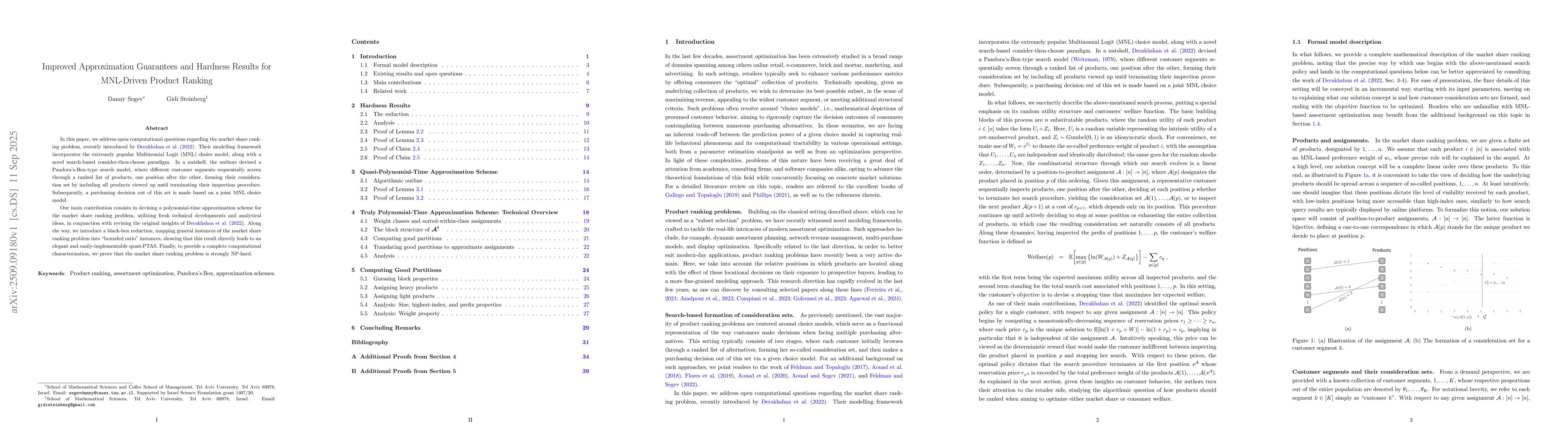 Thumbnail for Improved Approximation Guarantees and Hardness Results for MNL-Driven
  Product Ranking