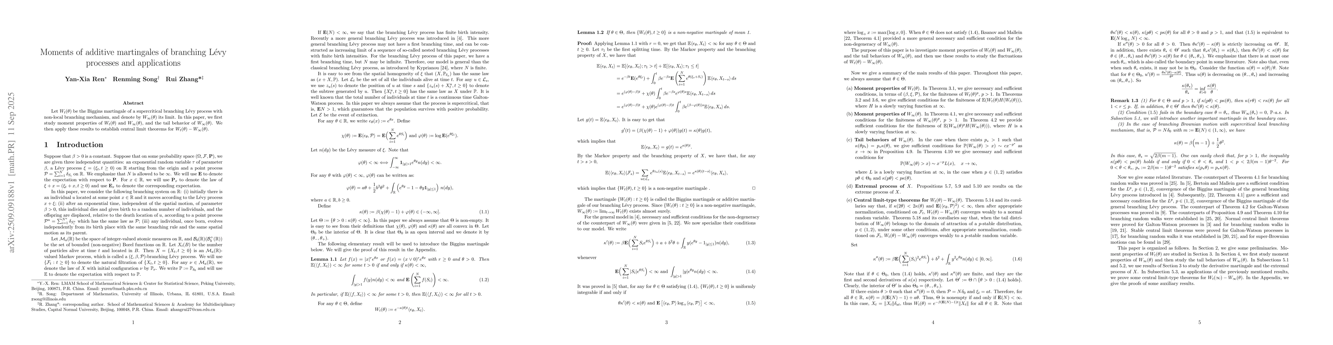 Thumbnail for Moments of additive martingales of branching Lévy processes and
  applications