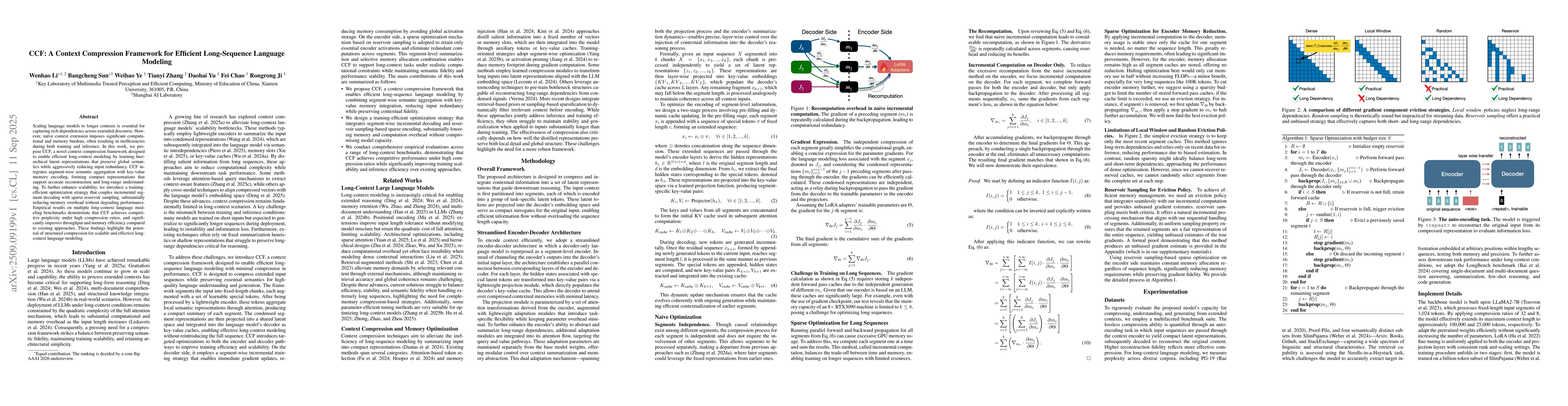 Thumbnail for CCF: A Context Compression Framework for Efficient Long-Sequence
  Language Modeling