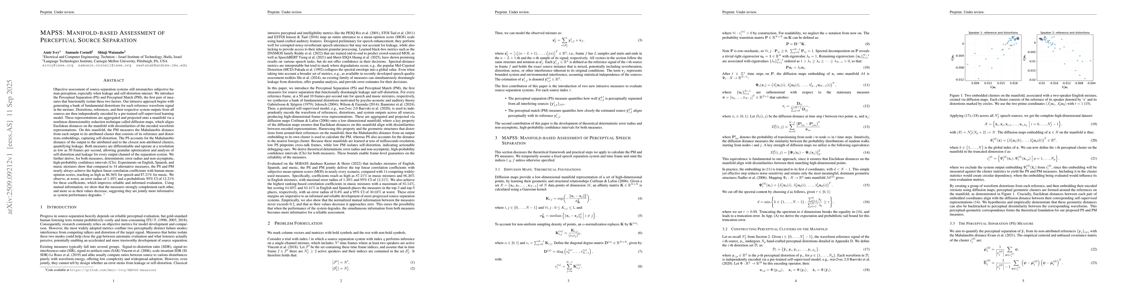 Thumbnail for MAPSS: Manifold-based Assessment of Perceptual Source Separation