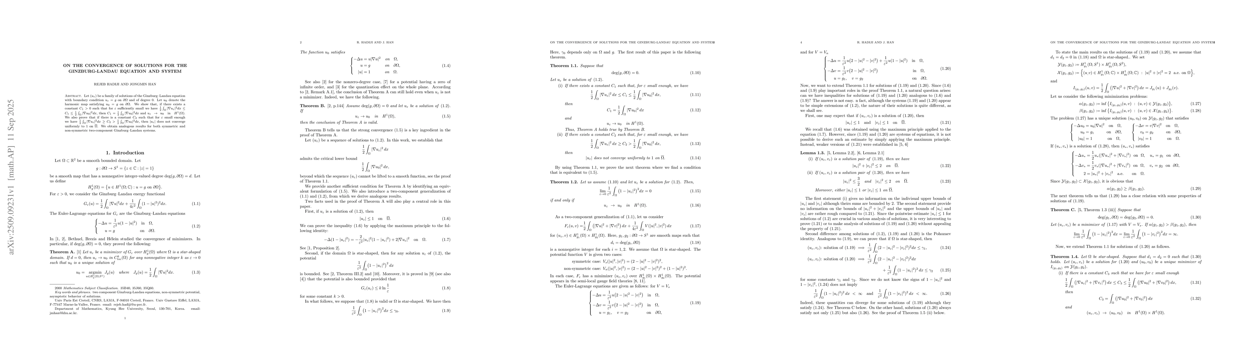 Thumbnail for On the Convergence of Solutions for the Ginzburg-Landau Equation and
  System