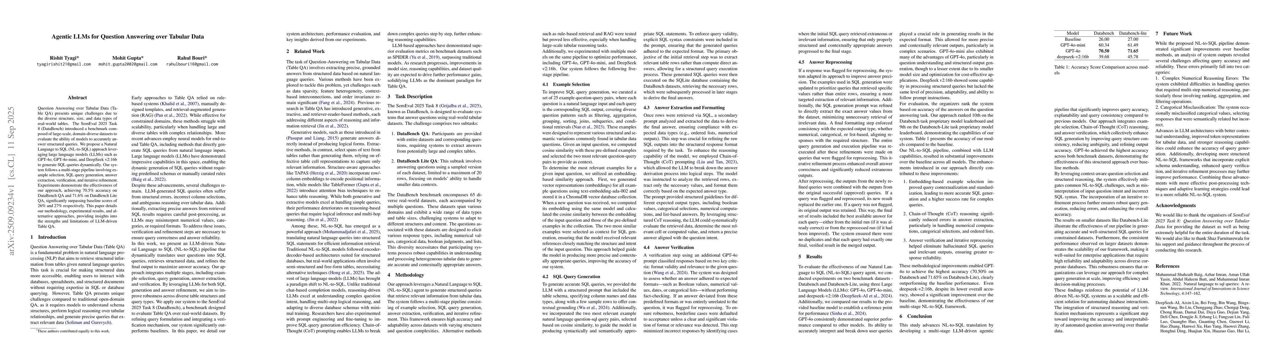 Thumbnail for Agentic LLMs for Question Answering over Tabular Data
