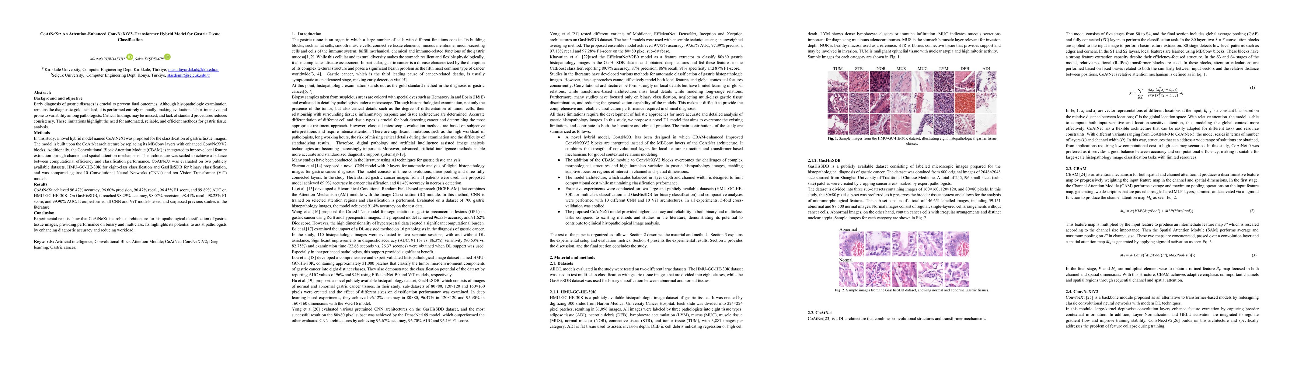 Thumbnail for CoAtNeXt:An Attention-Enhanced ConvNeXtV2-Transformer Hybrid Model for
  Gastric Tissue Classification