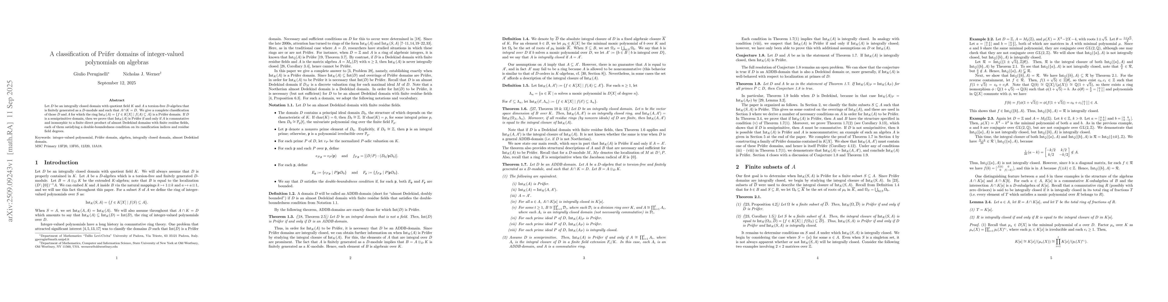 Thumbnail for A classification of Prufer domains of integer-valued polynomials on
  algebras