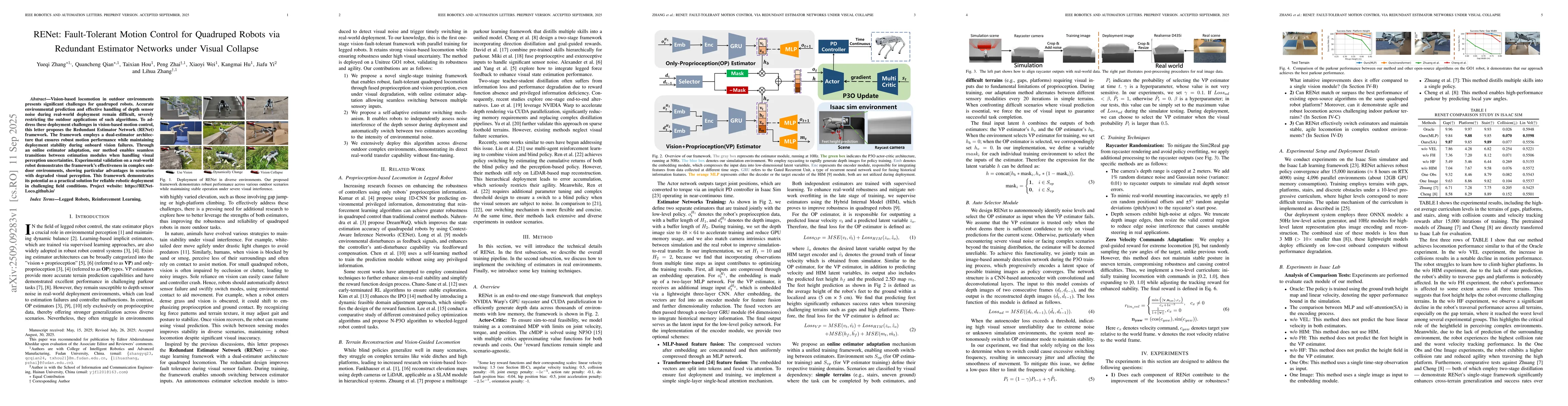 Thumbnail for RENet: Fault-Tolerant Motion Control for Quadruped Robots via Redundant
  Estimator Networks under Visual Collapse